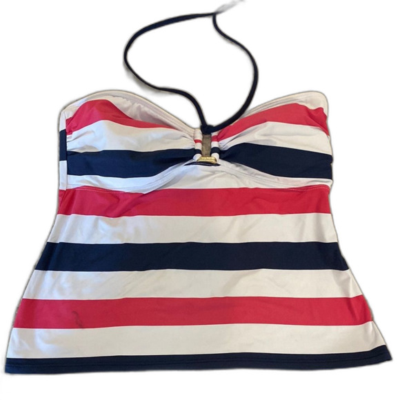 Ralph Lauren Womens Bikini Swimsuit Size 12 Halter Striped Pink Blue Pool Beach - Picture 1 of 12